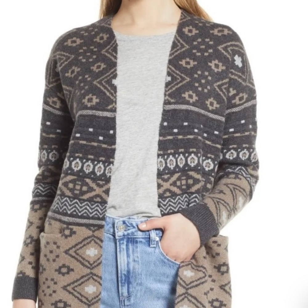 CASLON Jacquard Organic Cotton Merino Wool Cardigan Sweater Western Size Large
